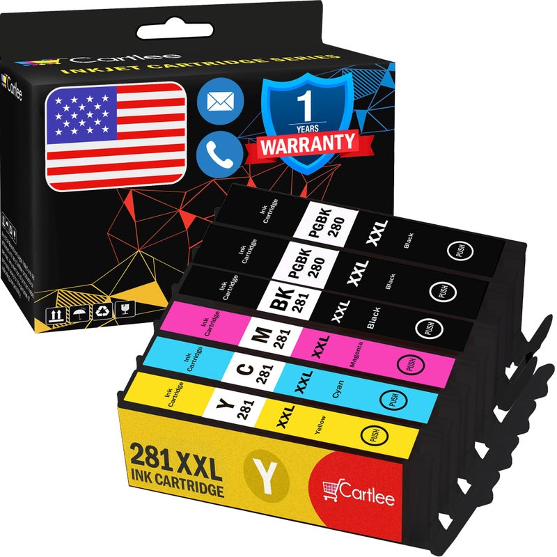 Cartlee 6 Compatible Ink Cartridge Replacement for PGI-280XXL CLI-281XXL 280 XXL 281XXL for Canon Pixma TS8100 TS8120 TS8200 TS8222 TS8220 TS8300 TS8320 TS9100 TS8322 TS9120 Printers - Image 1